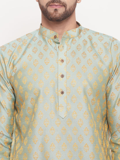 Men's Mint Green Silk Blend Straight Kurta Pyjama Set