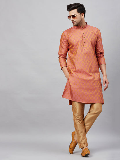 Men's Pink Silk Blend Straight Kurta Pyjama Set