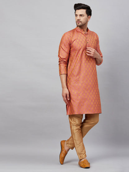Men's Pink Silk Blend Straight Kurta Pyjama Set