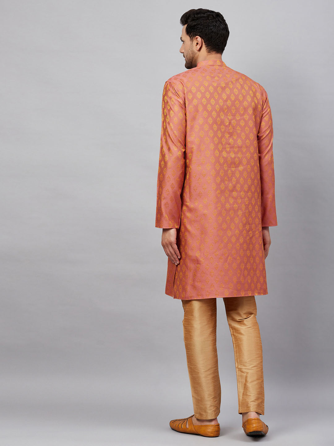 Men's Pink Silk Blend Straight Kurta Pyjama Set