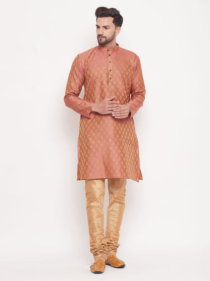 Men's Pink Silk Blend Straight Kurta Pyjama Set