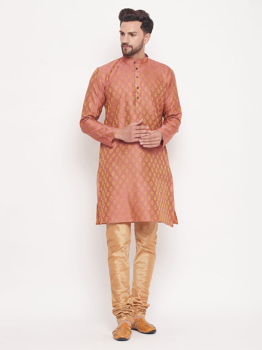Men's Pink Silk Blend Straight Kurta Pyjama Set