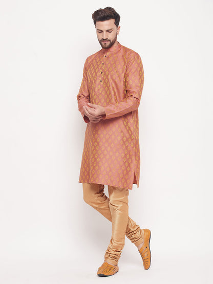 Men's Pink Silk Blend Straight Kurta Pyjama Set