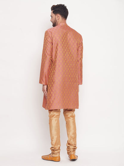 Men's Pink Silk Blend Straight Kurta Pyjama Set