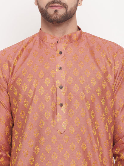 Men's Pink Silk Blend Straight Kurta Pyjama Set