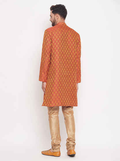 Men's Red Silk Blend Straight Kurta Pyjama Set
