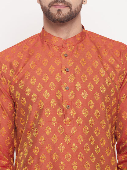 Men's Red Silk Blend Straight Kurta Pyjama Set