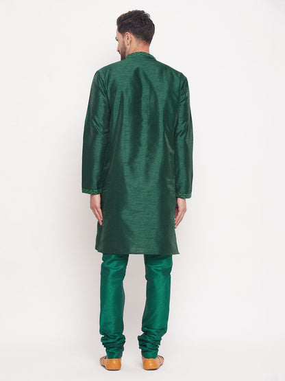 Men's Green Silk Blend Straight Kurta Pyjama Set