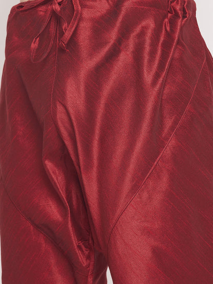 Men's Maroon Silk Blend Straight Kurta Pyjama Set