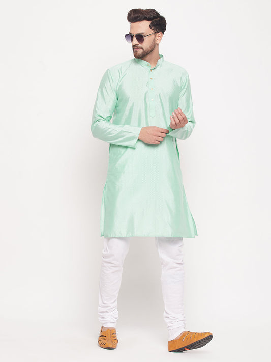 Men's Aqua Silk Blend Straight Kurta Pyjama Set
