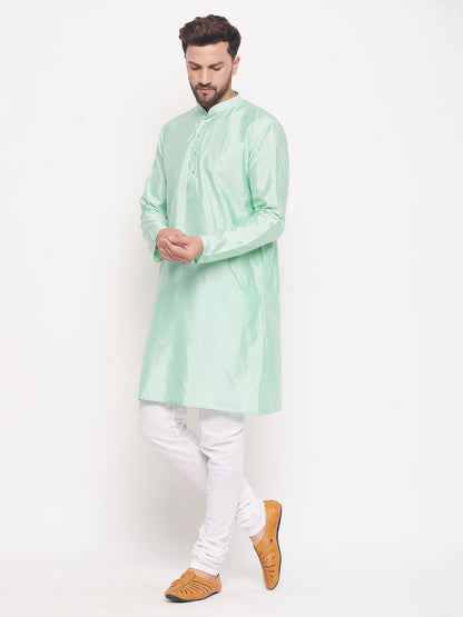 Men's Aqua Silk Blend Straight Kurta Pyjama Set