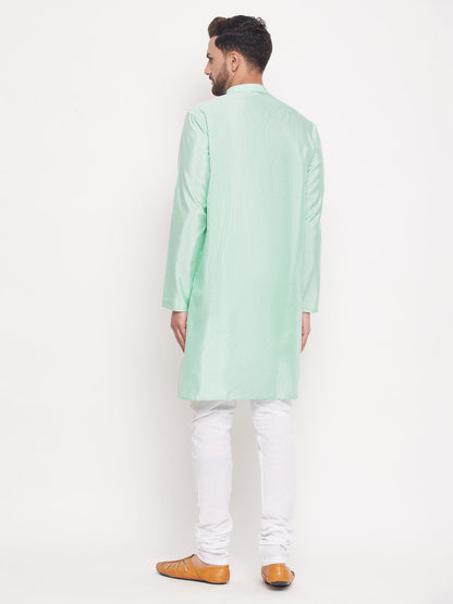 Men's Aqua Silk Blend Straight Kurta Pyjama Set