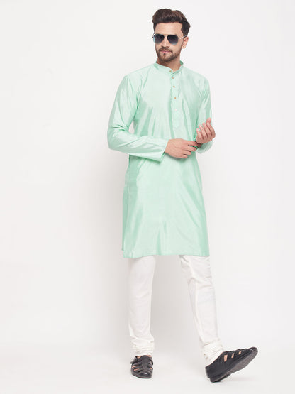 Men's Aqua Silk Blend Straight Kurta Pyjama Set