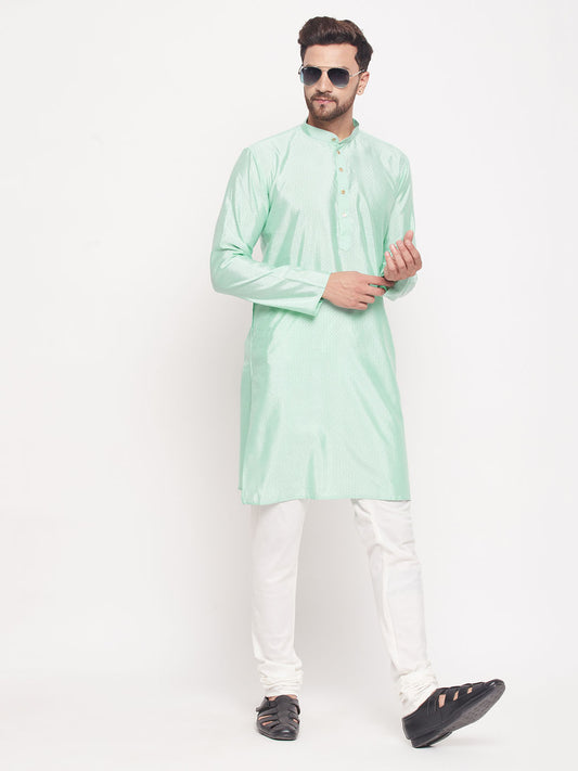 Men's Aqua Silk Blend Straight Kurta Pyjama Set