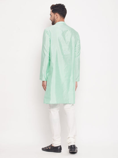Men's Aqua Silk Blend Straight Kurta Pyjama Set