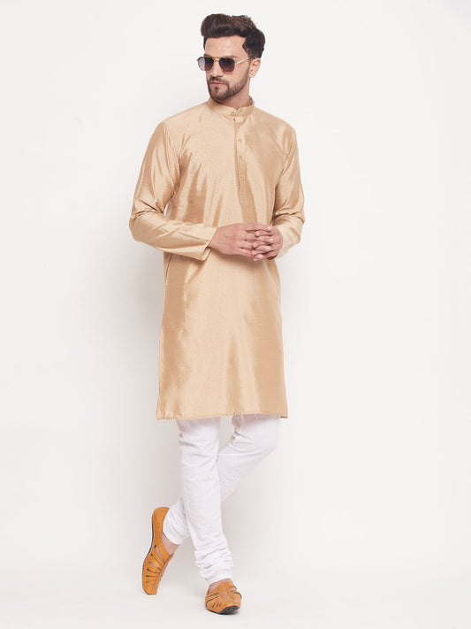 Men's Beige Silk Blend Straight Kurta Pyjama Set