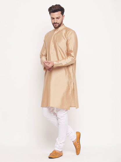 Men's Beige Silk Blend Straight Kurta Pyjama Set