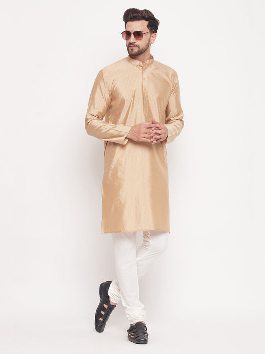 Men's Beige Silk Blend Straight Kurta Pyjama Set