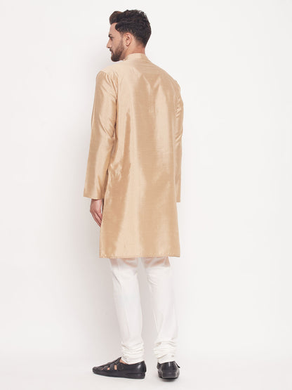 Men's Beige Silk Blend Straight Kurta Pyjama Set