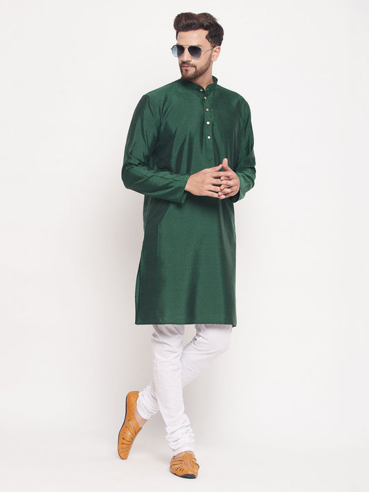 Men's Green Silk Blend Straight Kurta Pyjama Set