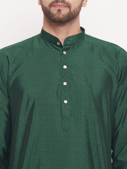 Men's Green Silk Blend Straight Kurta Pyjama Set