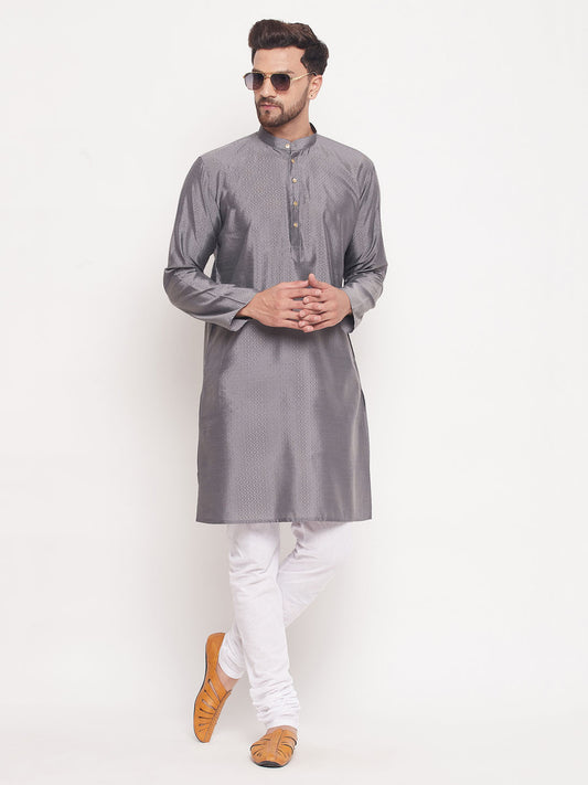 Men's Grey Silk Blend Straight Kurta Pyjama Set