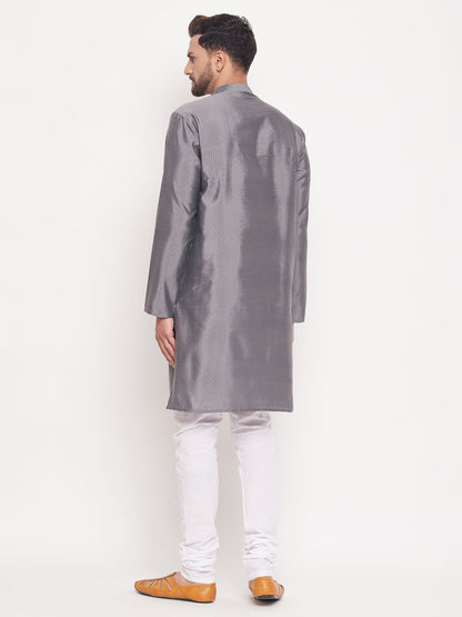 Men's Grey Silk Blend Straight Kurta Pyjama Set