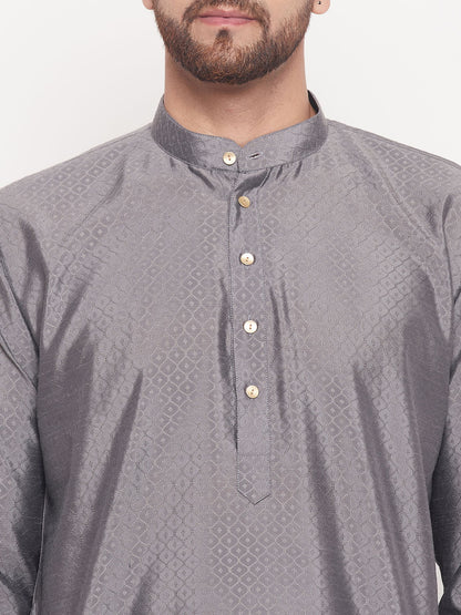 Men's Grey Silk Blend Straight Kurta Pyjama Set