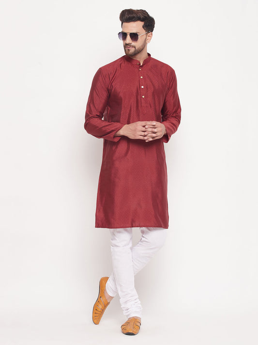Men's Maroon Silk Blend Straight Kurta Pyjama Set