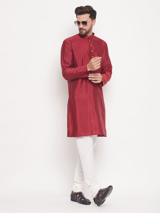 Men's Maroon Silk Blend Straight Kurta Pyjama Set