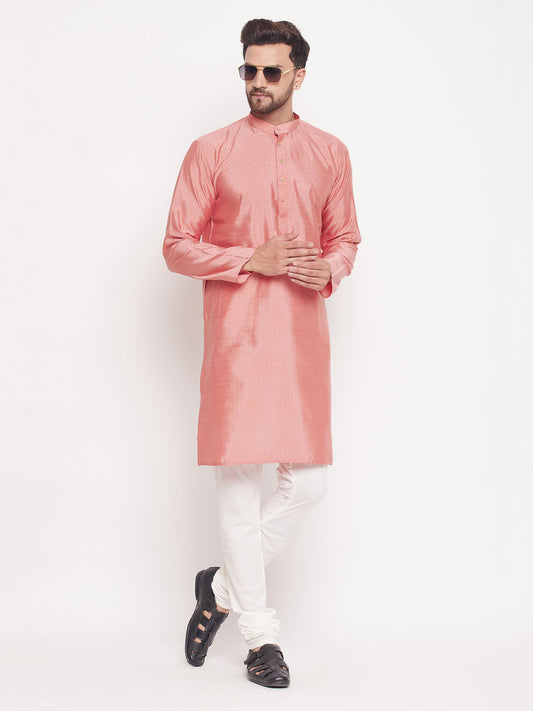 Men's Pink Silk Blend Straight Kurta Pyjama Set