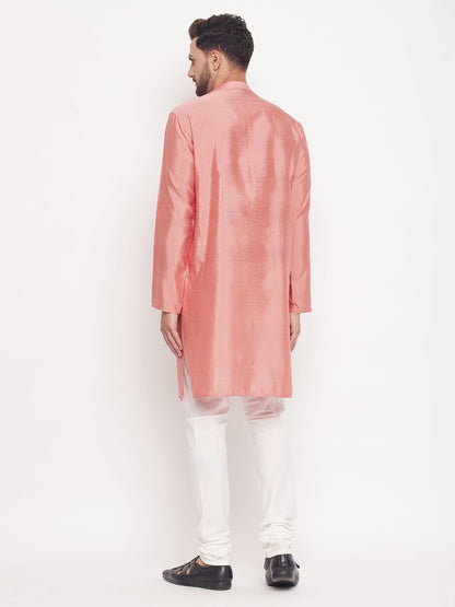 Men's Pink Silk Blend Straight Kurta Pyjama Set