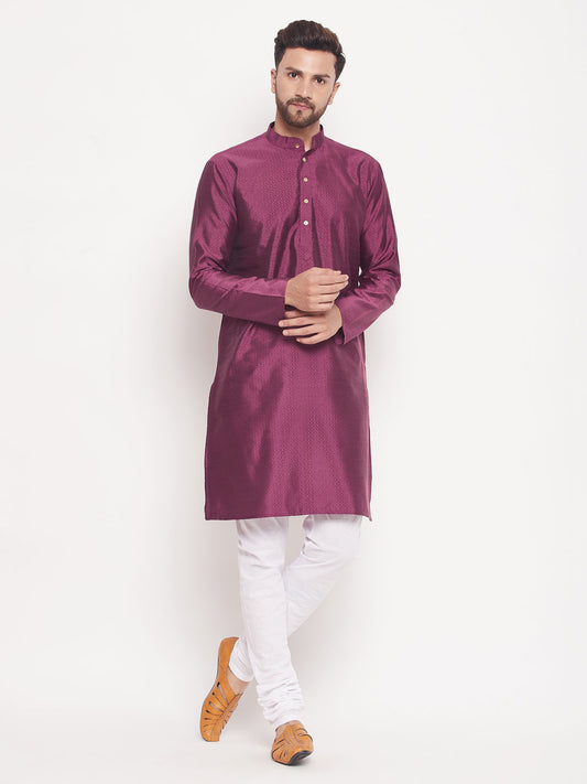 Men's Purple Silk Blend Straight Kurta Pyjama Set
