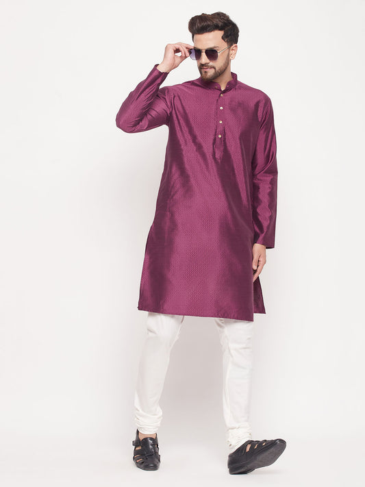 Men's Purple Silk Blend Straight Kurta Pyjama Set