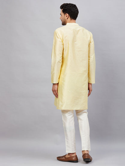 Men's Beige Silk Blend Straight Kurta Pyjama Set