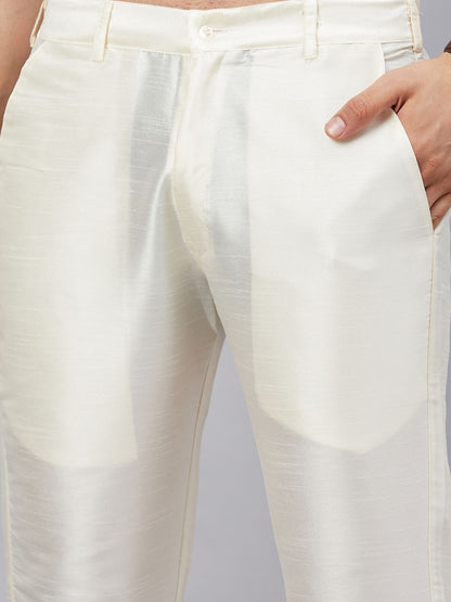 Men's Beige Silk Blend Straight Kurta Pyjama Set