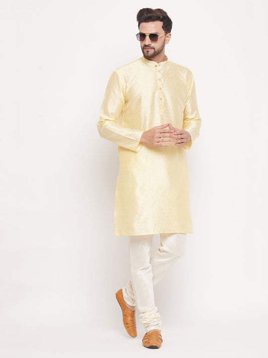 Men's Beige Silk Blend Straight Kurta Pyjama Set