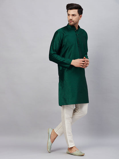 Men's Green Silk Blend Straight Kurta Pyjama Set