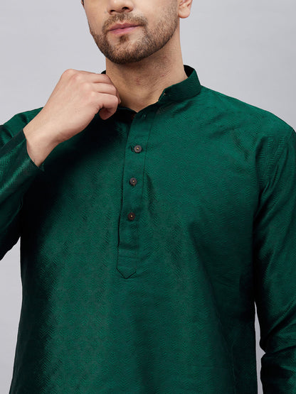 Men's Green Silk Blend Straight Kurta Pyjama Set