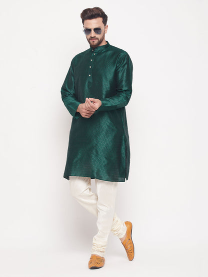 Men's Green Silk Blend Straight Kurta Pyjama Set