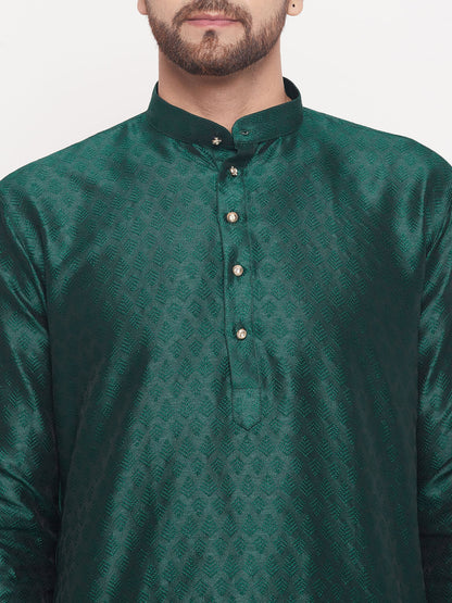 Men's Green Silk Blend Straight Kurta Pyjama Set