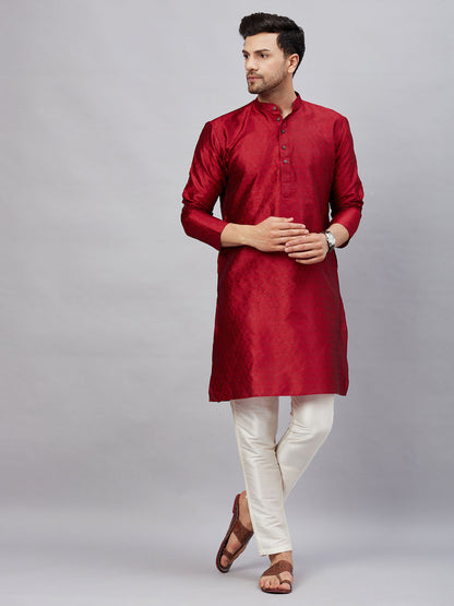 Men's Maroon Silk Blend Straight Kurta Pyjama Set