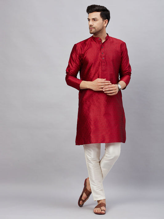 Men's Maroon Silk Blend Straight Kurta Pyjama Set