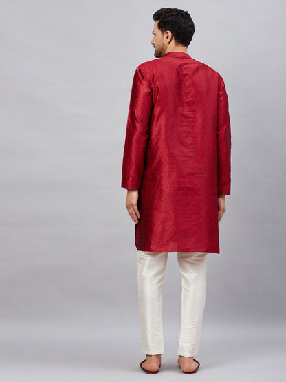 Men's Maroon Silk Blend Straight Kurta Pyjama Set