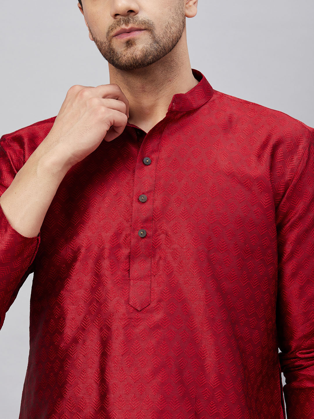 Men's Maroon Silk Blend Straight Kurta Pyjama Set