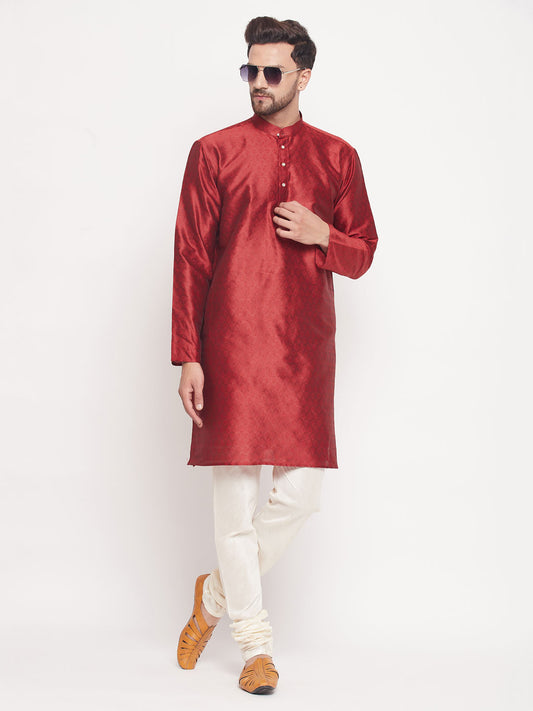 Men's Maroon Silk Blend Straight Kurta Pyjama Set