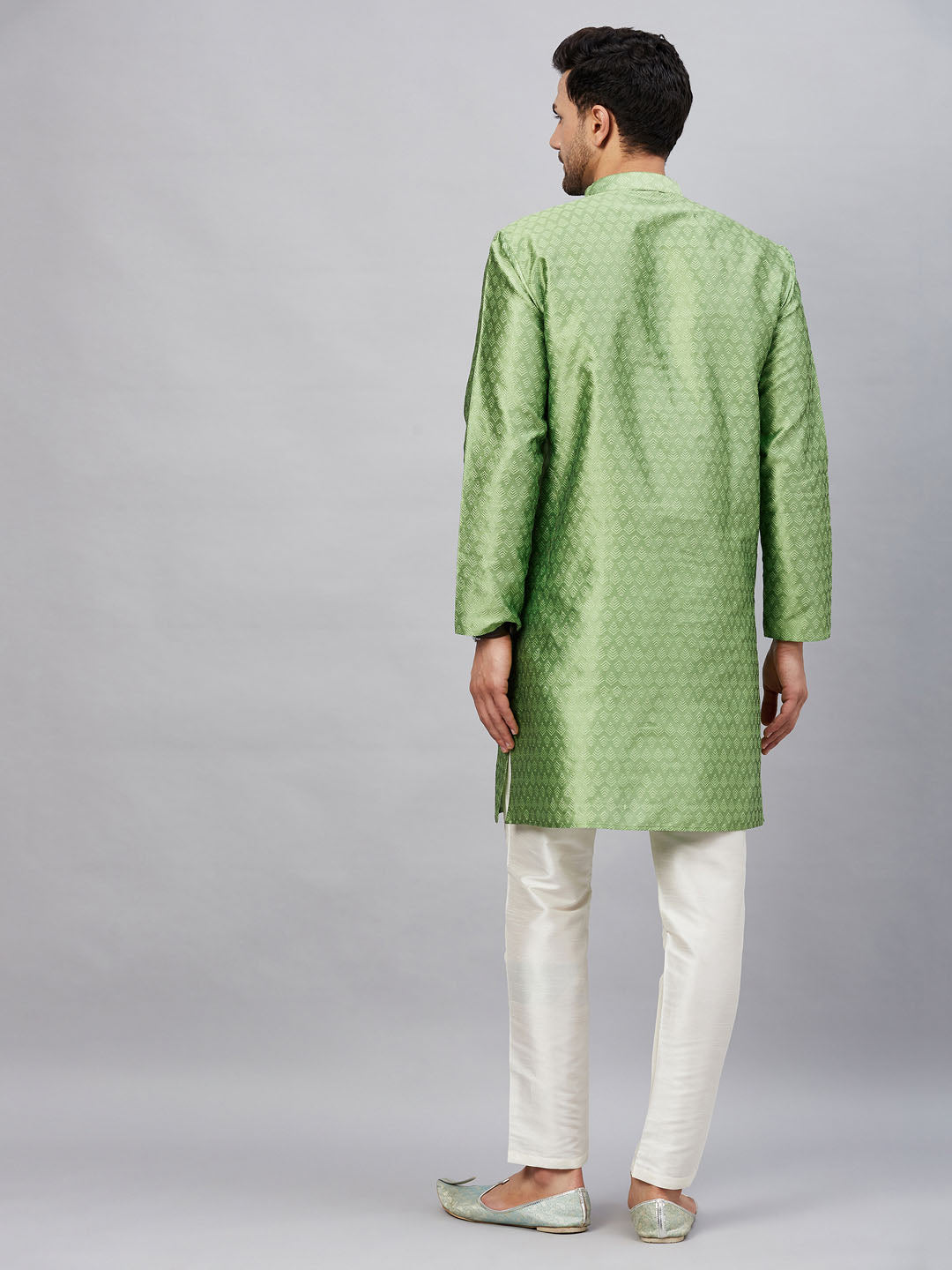 Men's Mint Green Silk Blend Straight Kurta Pyjama Set
