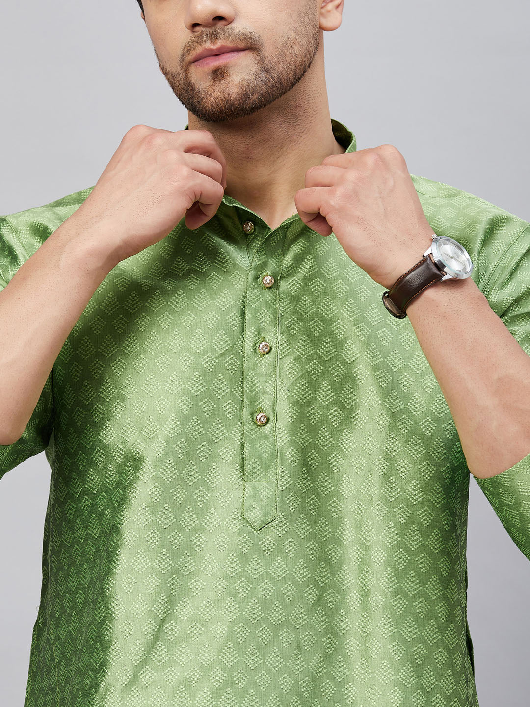 Men's Mint Green Silk Blend Straight Kurta Pyjama Set