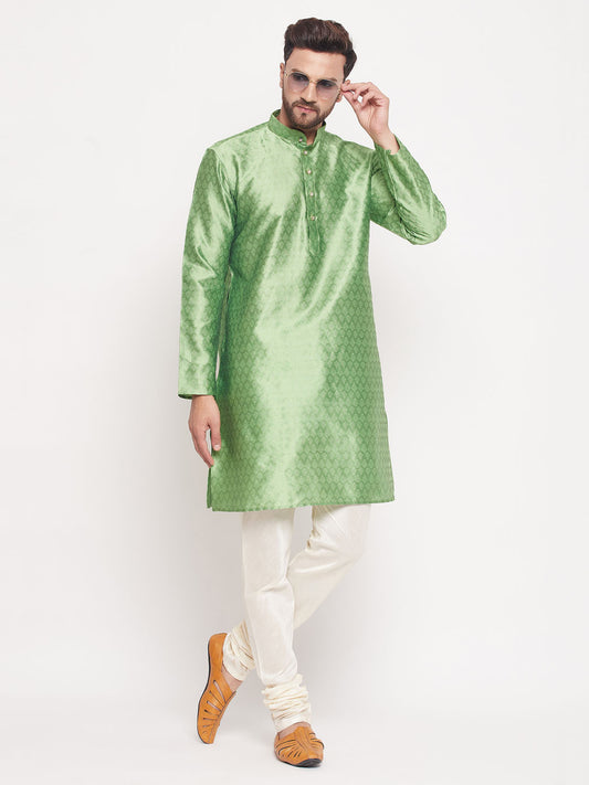 Men's Mint Green Silk Blend Straight Kurta Pyjama Set