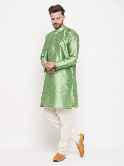 Men's Mint Green Silk Blend Straight Kurta Pyjama Set